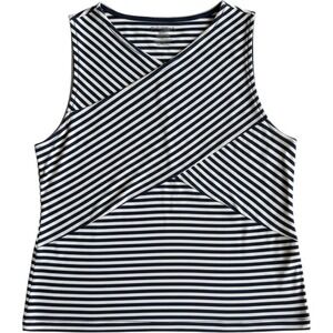 Real Comfort by Chadwicks Navy White‎ Striped V-Neck Tank Top Nautical Preppy PL
